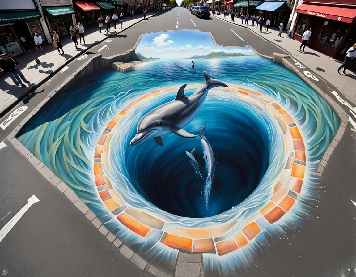 Pavement Chalk Art . Illusion from Reality, Colored Chalk Art of a deep hole below, rising above jumping ...  by @MothersHeart