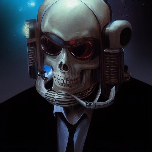 Self portrait  of a man wearing a business suit and a skelet...