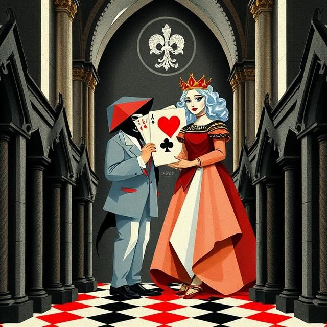 JACK OF SPADES WEDS QUEEN OF HEARTS IN A GOTHIC CATHEDRAL CO...