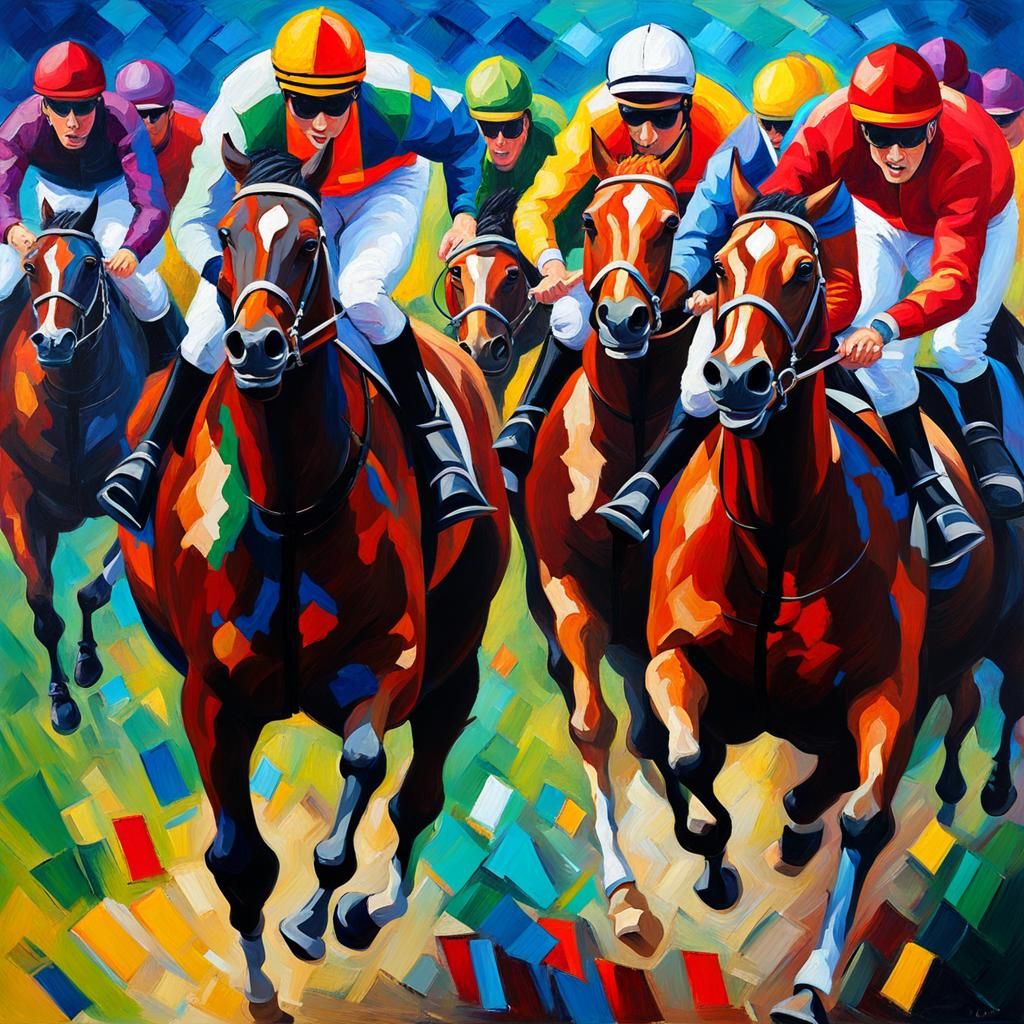 Horse Racing in Neo-Impressionist Expressionist Style