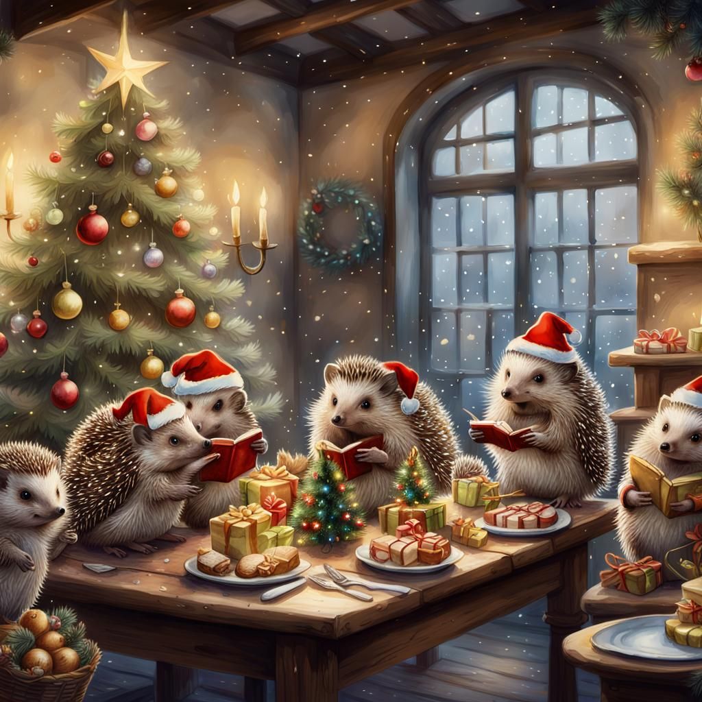 Hedgehogs singing Christmas carols  by @SuzanneMarie