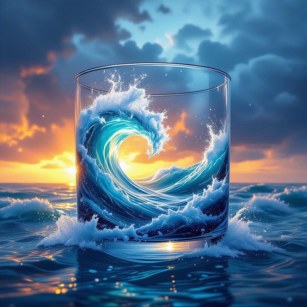 Dramatic Stormy Sea in Glass - Hyperrealistic Concept Art