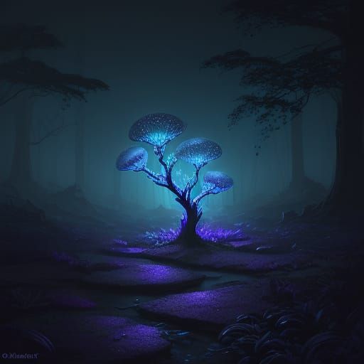 Glowing Scorpion Under Ultraviolet Light on Rainy Night