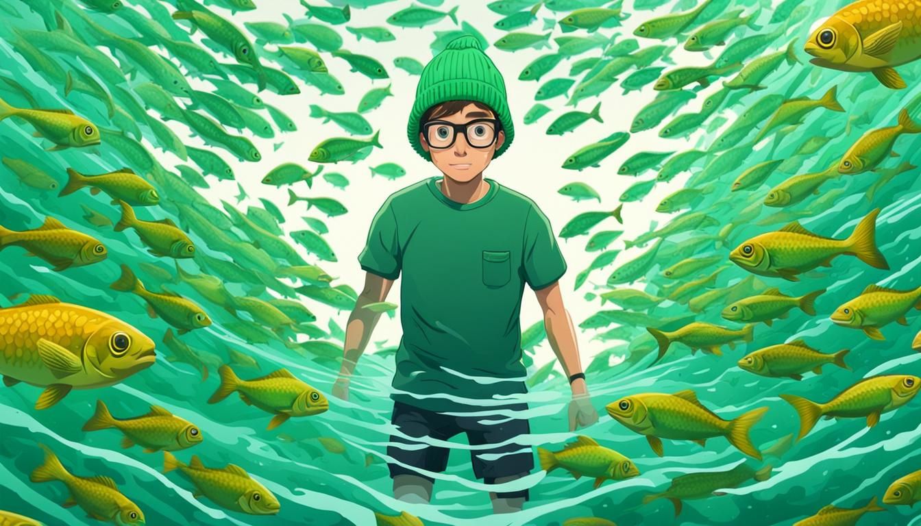 cute [green beanie] [white skin] eyeglasses [young man] stan...