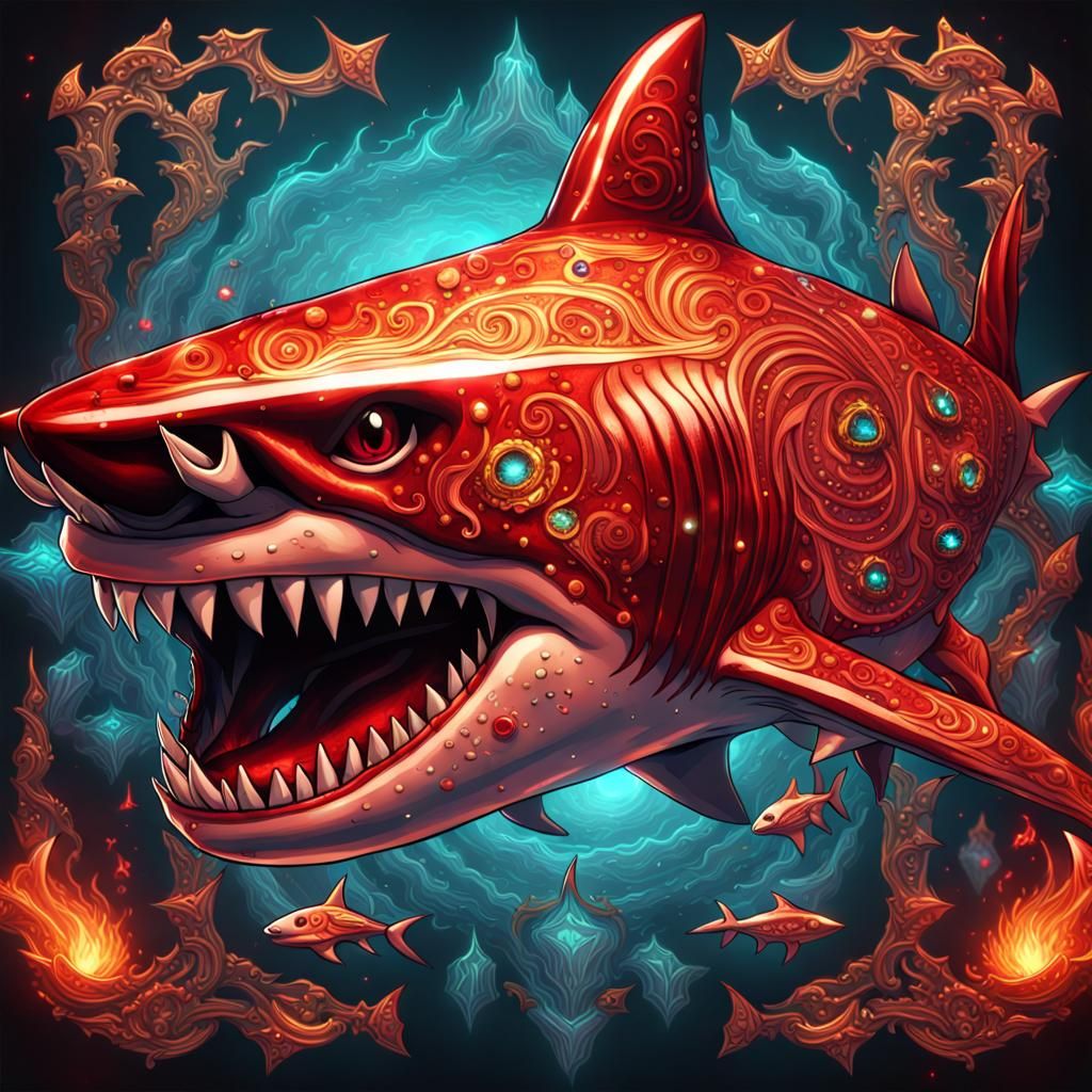 Glimmering Inferno: The Enigmatic Shark  by @Artless