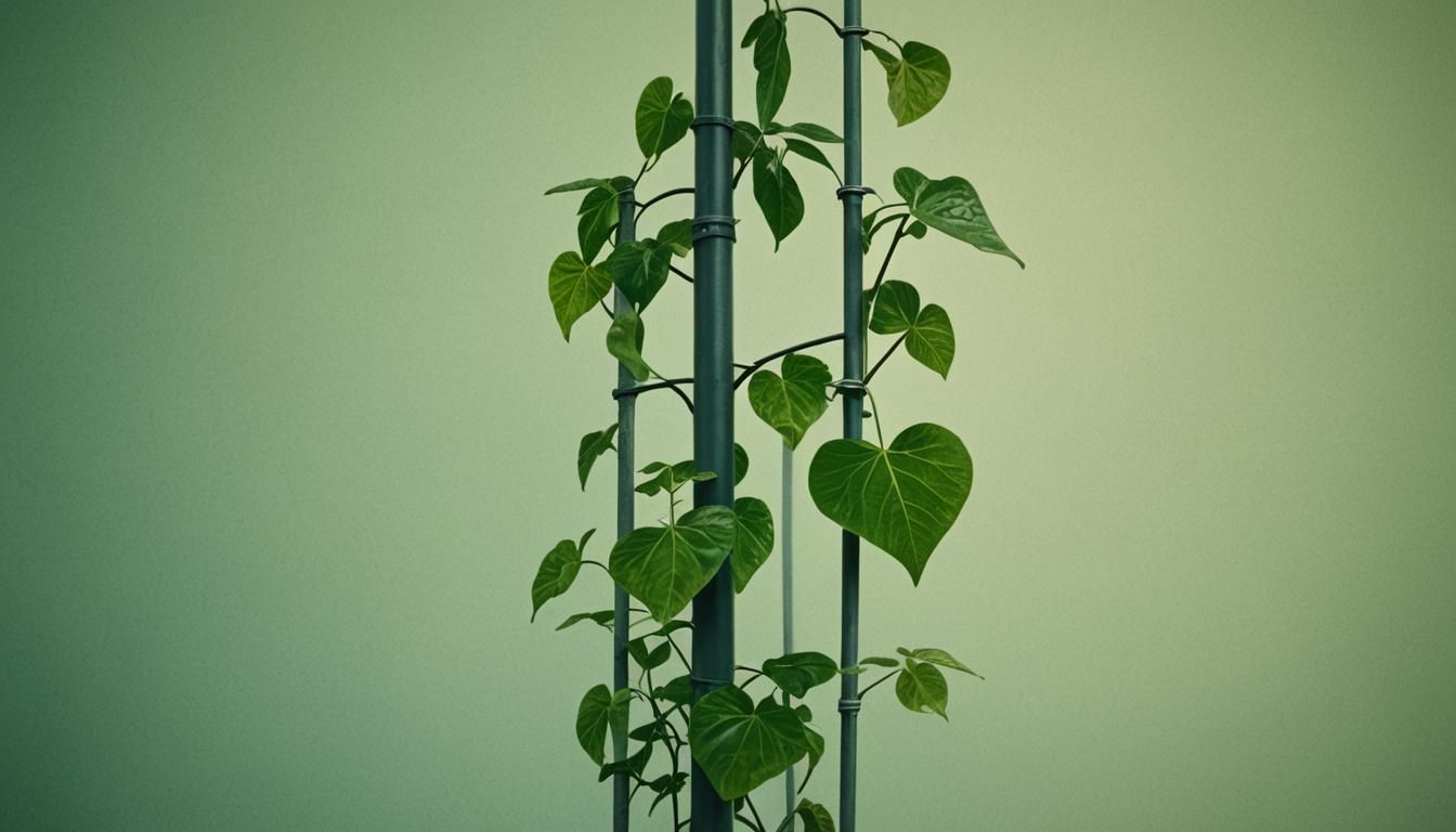 Heart shaped green leaves sticked to pole