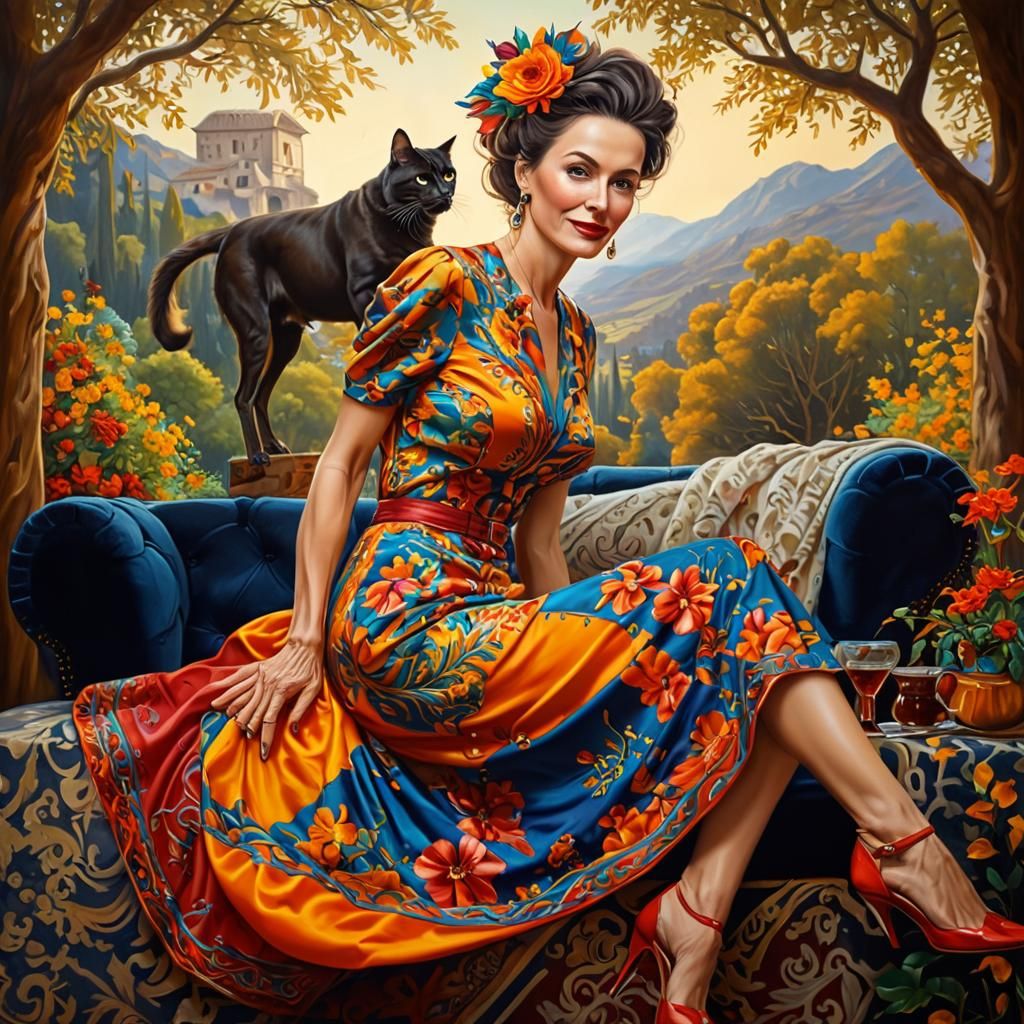 Elegant Lady with Cats: Hyperrealistic Portrait