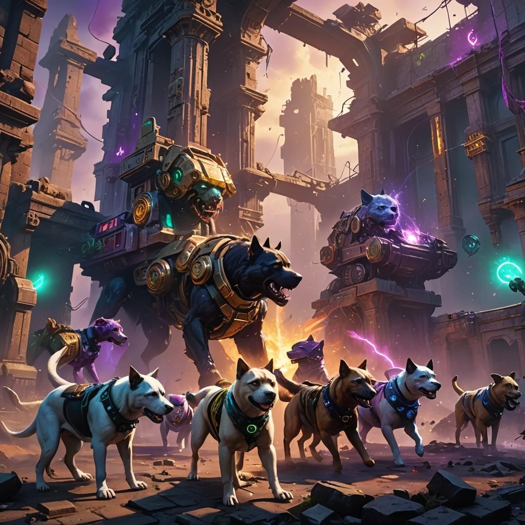 Cybernetic dogs and cats battling 