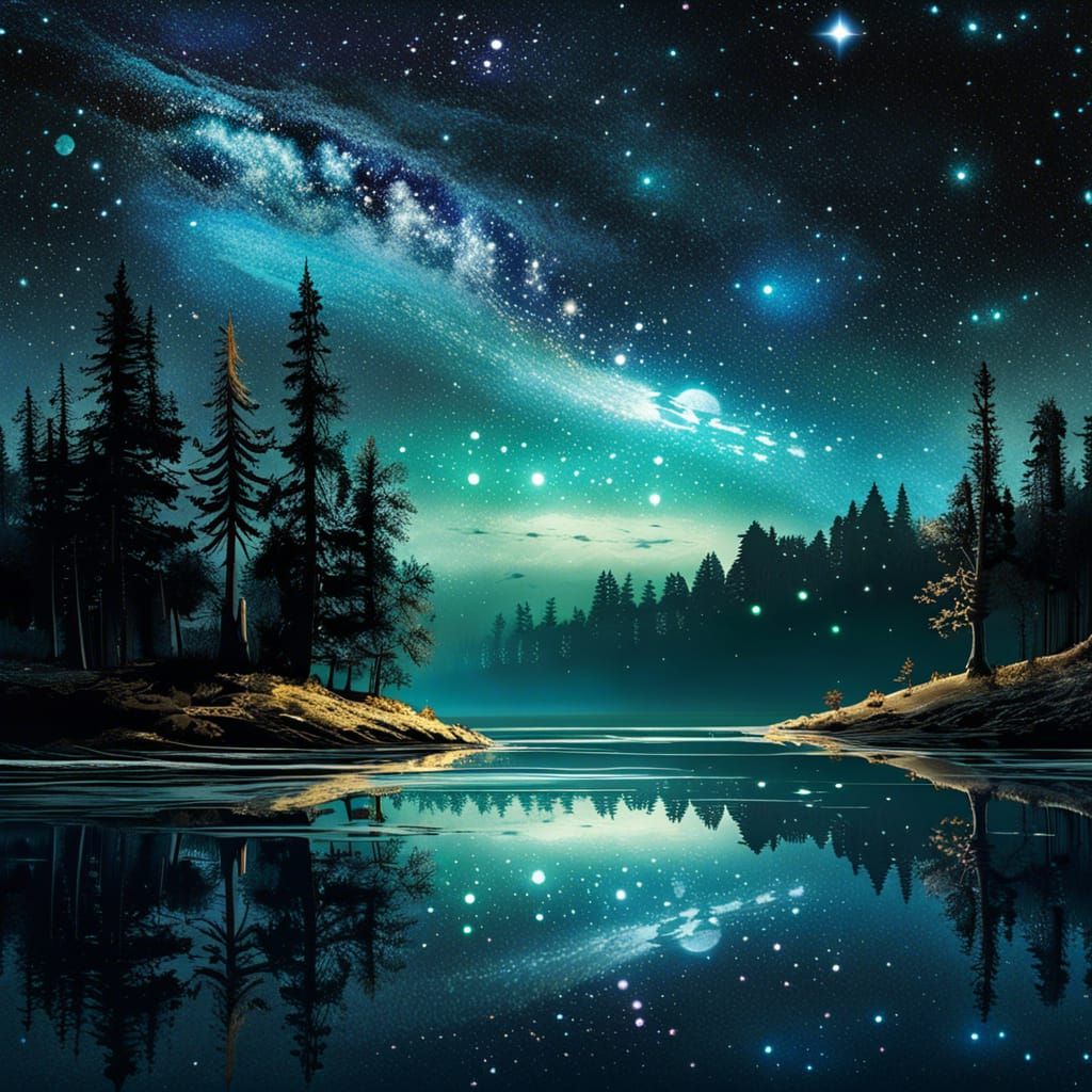 Luminous Starscape Reflected in Starry Water