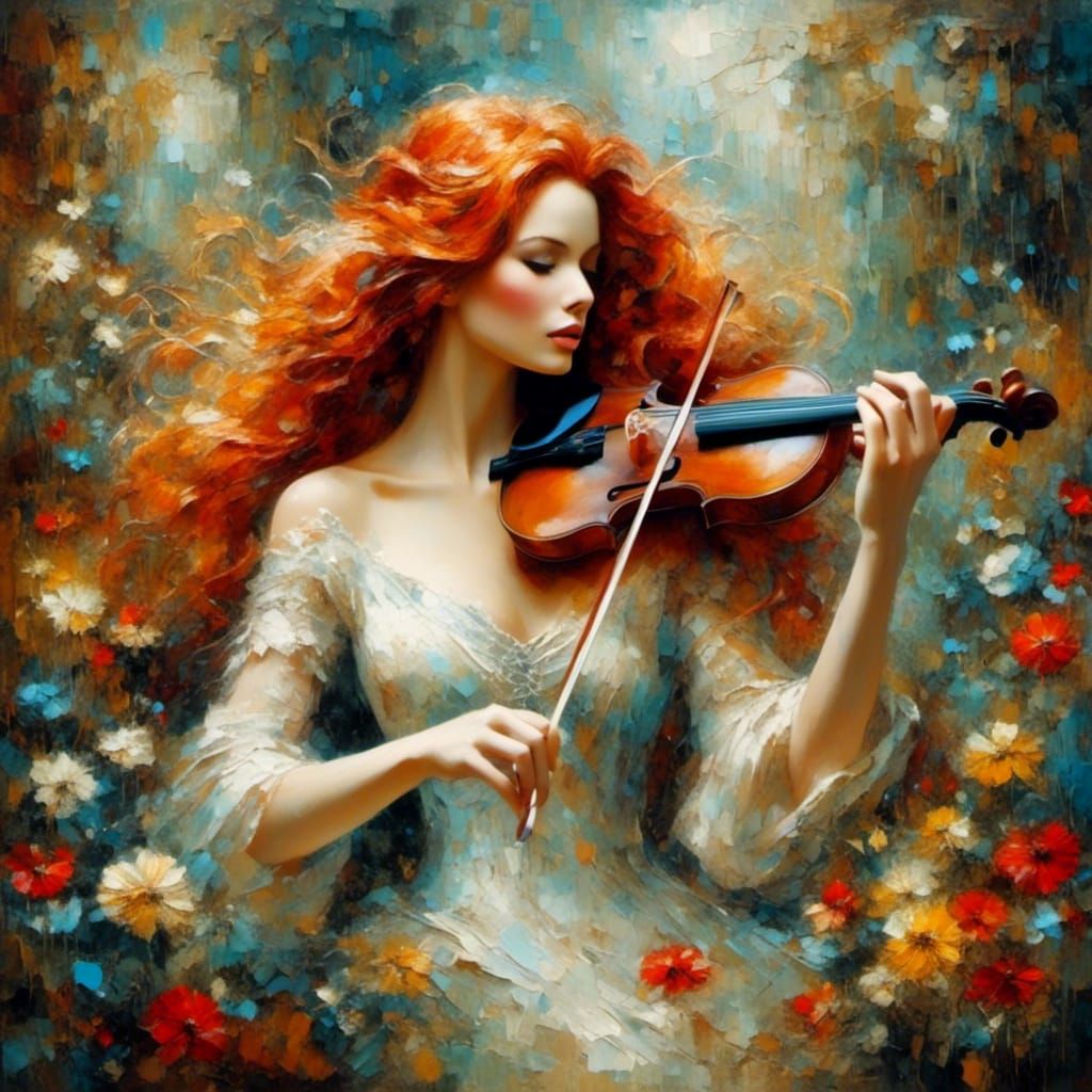 <lora:Oil Painting Style:1.0>  woman  plays the violin in the garden 