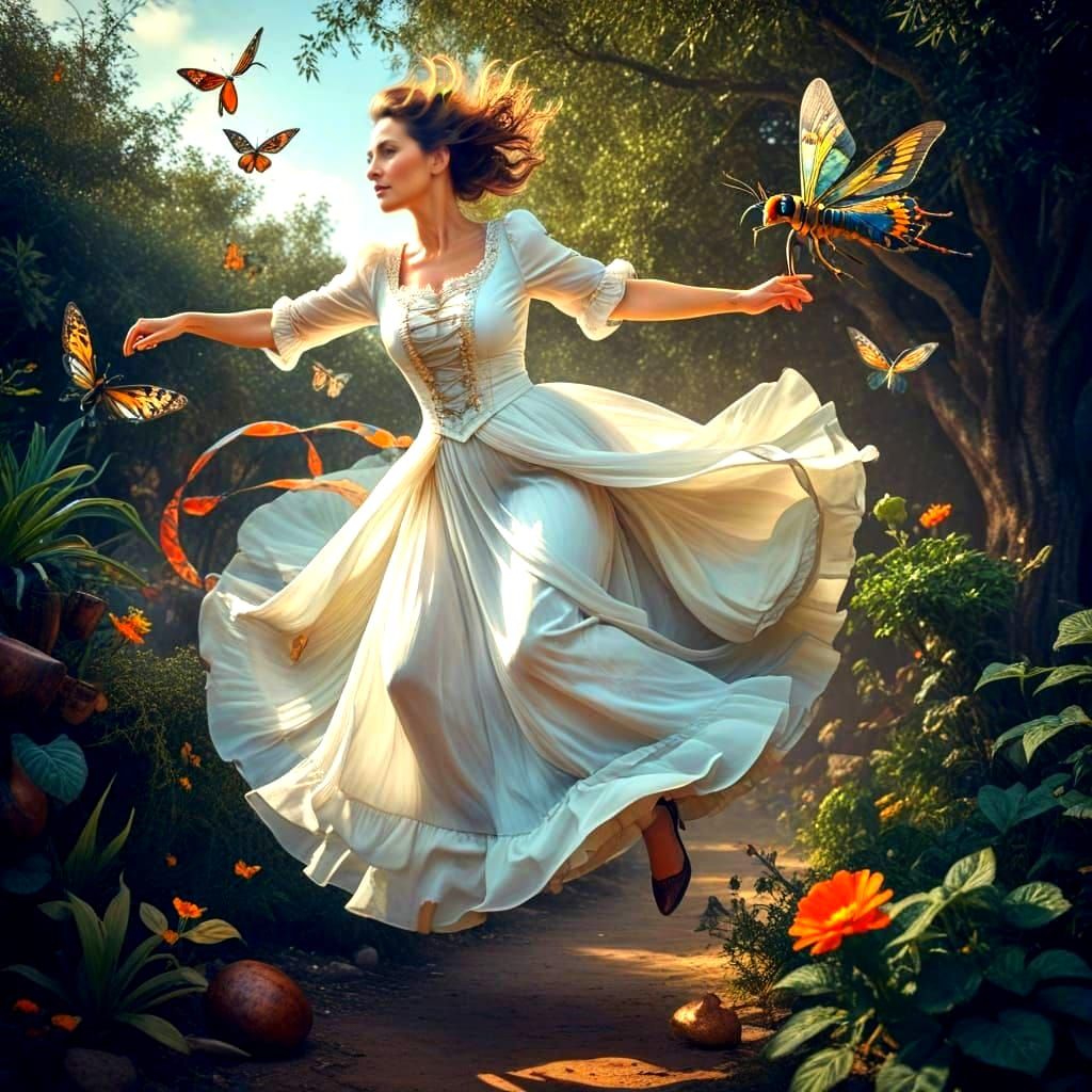 Dynamic Surreal Portrait of an Extravagantly Dressed Lady