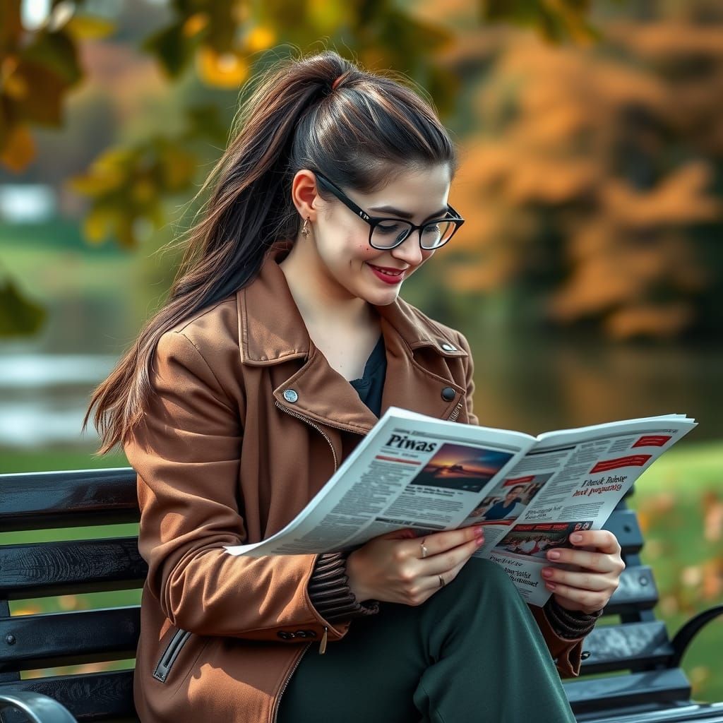 A brown haired woman whose hair is tied into a long ponytail. She has lots of freckles and she has a sturdy average build. She is wearing gl...