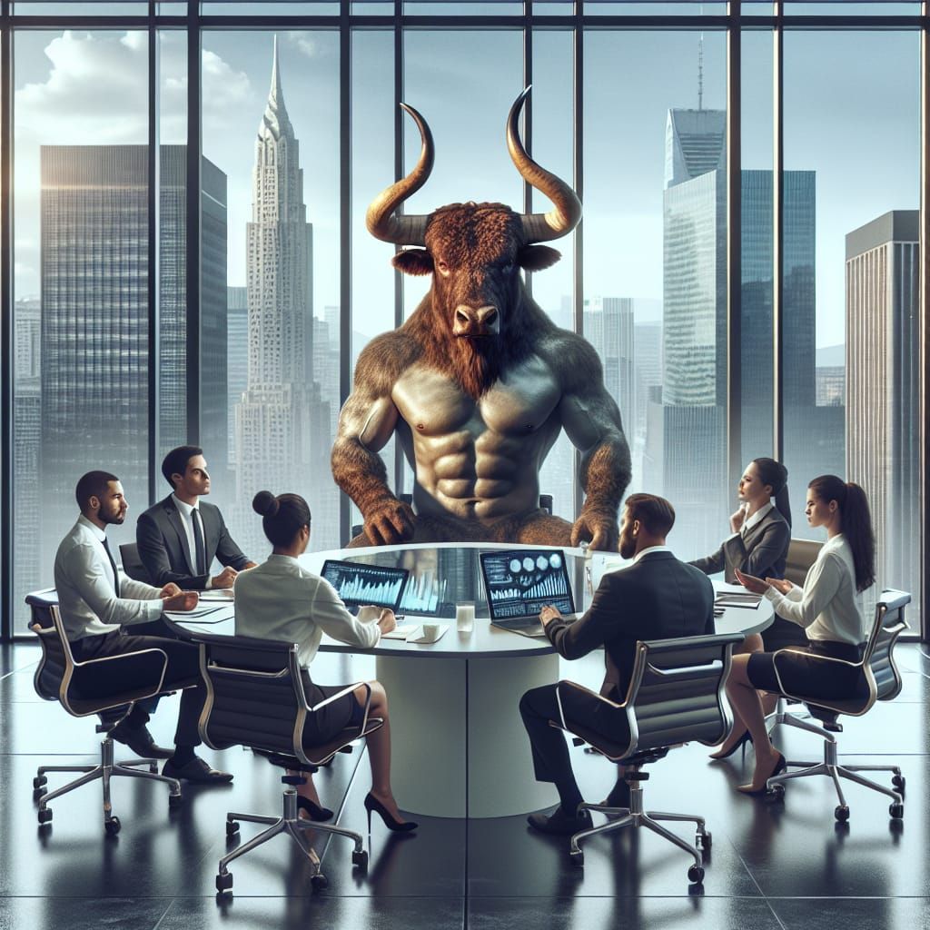 Minotaur in a company meeting   by @Runic