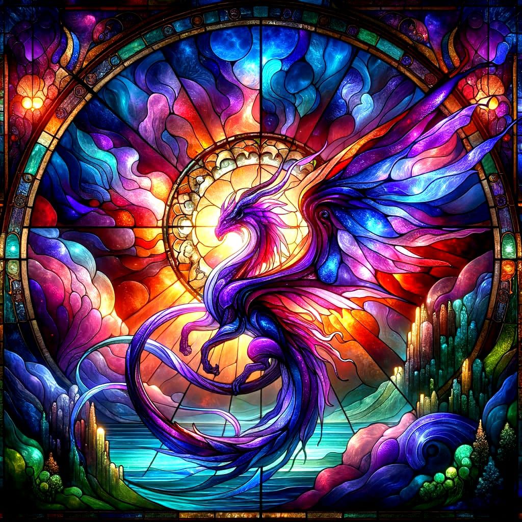 Stained Glass Purple Dragon, Chemiluminescence  by @Taralie