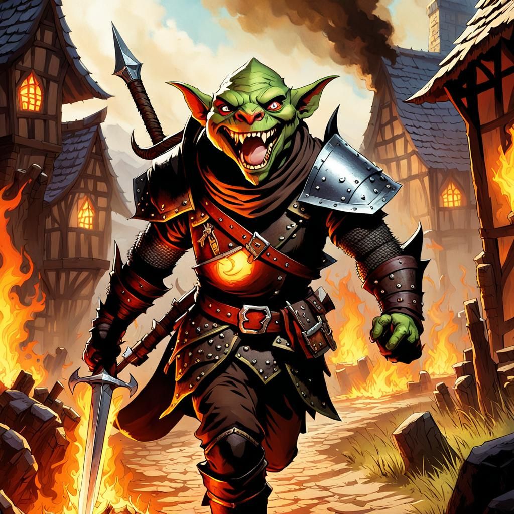 Goblin rogue from dungeons and dragons, with a Dagger in his...