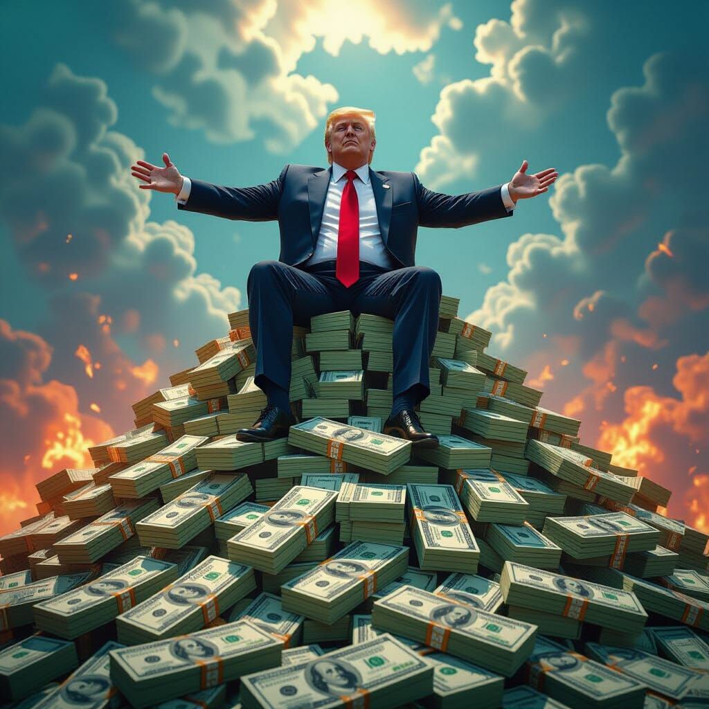 Trump sitting on a huge pile of dollars