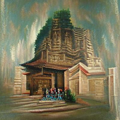 oil painting of a temple