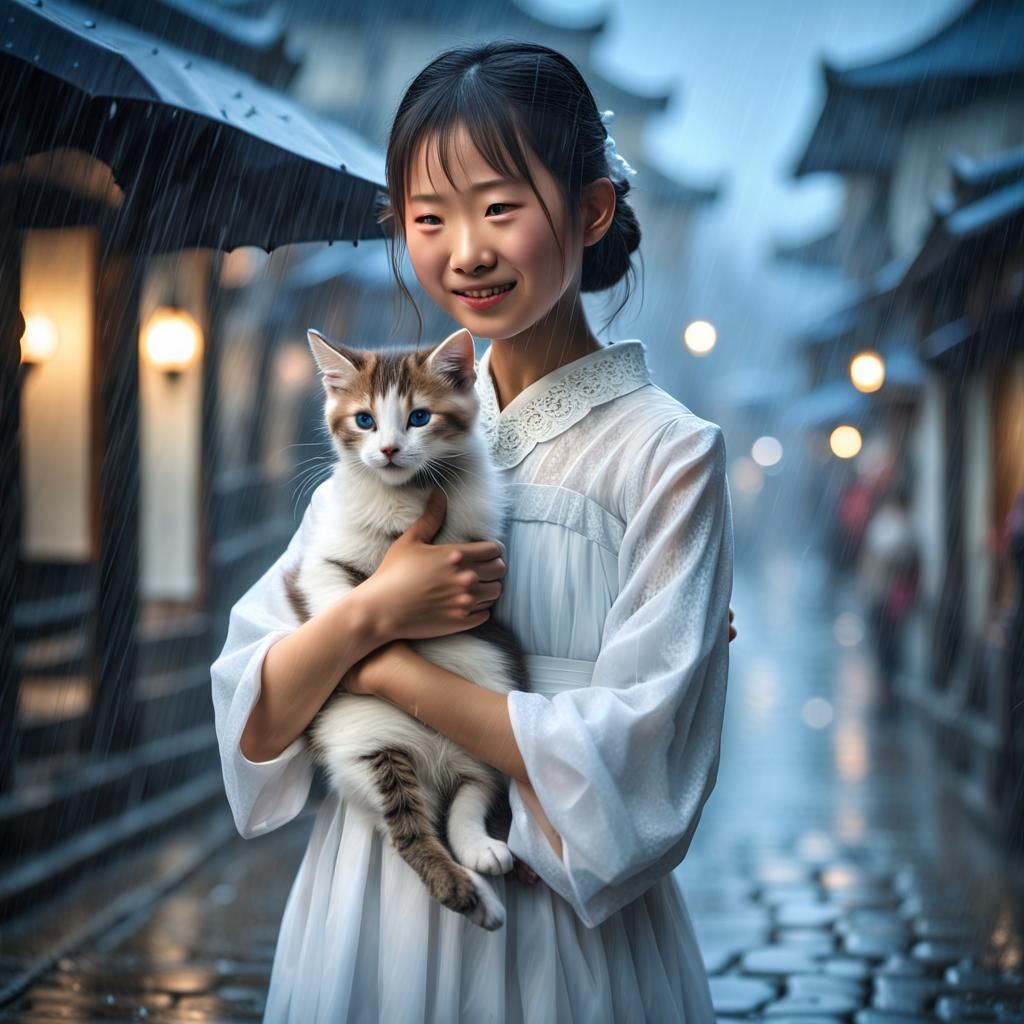 A pretty youthful little juvenile Japanese woman, with a lon...