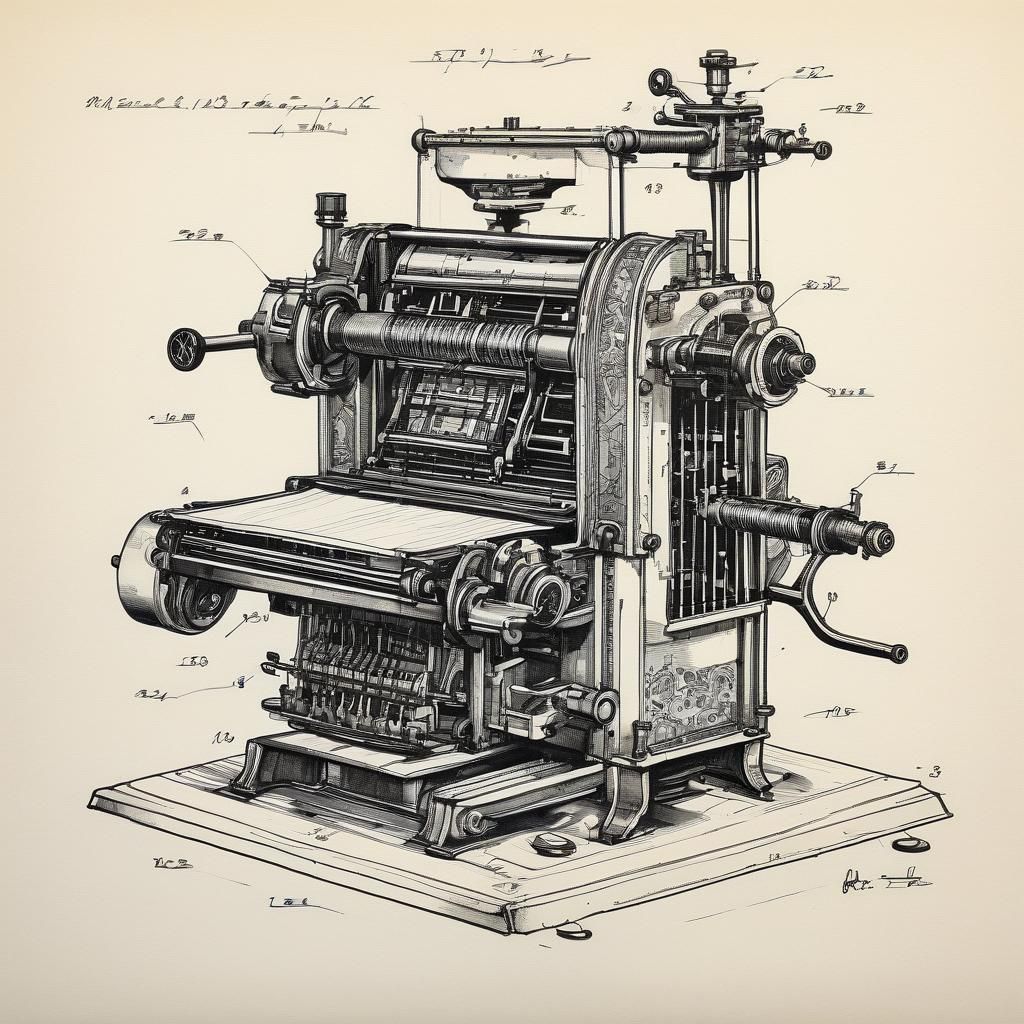 Patent, Machine, detailed Drawing, ink