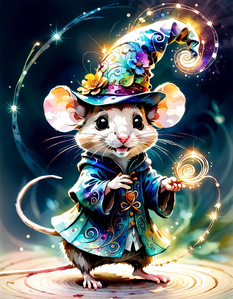 Magical Mouse in Watercolor Style