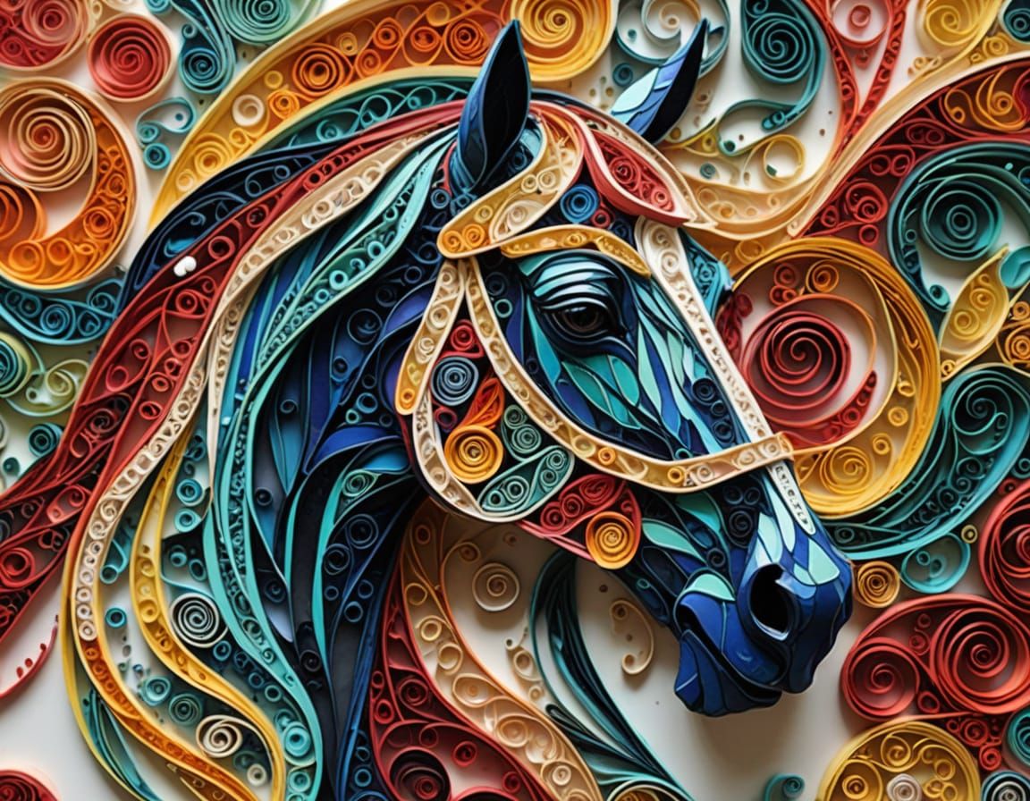 An image of a horse, made from random swirls of paint in the style of jackson pollock/quilling/filligree ...  by @Jim