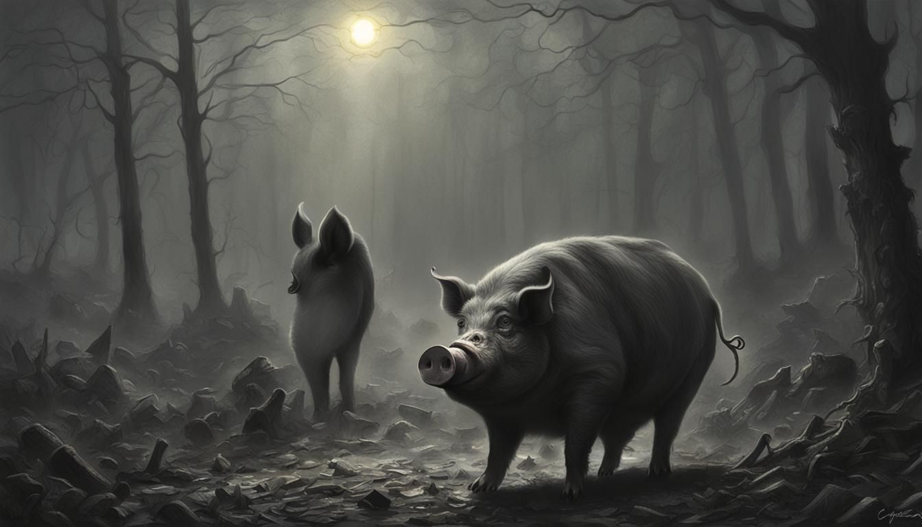 Sinister Pig in Fog, Fantasy Art Style