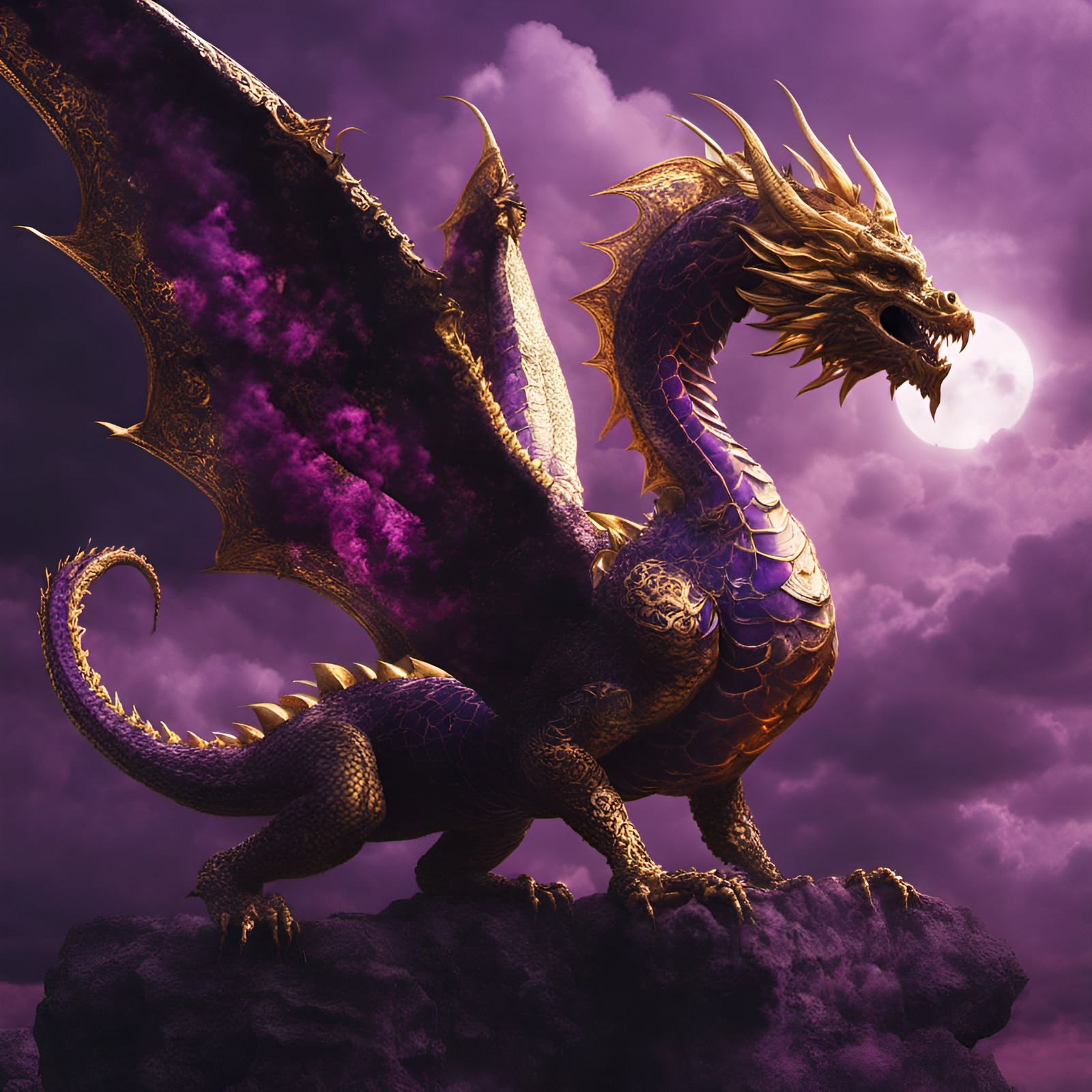 Purple and Gold Dragon - AI Generated Artwork - NightCafe Creator