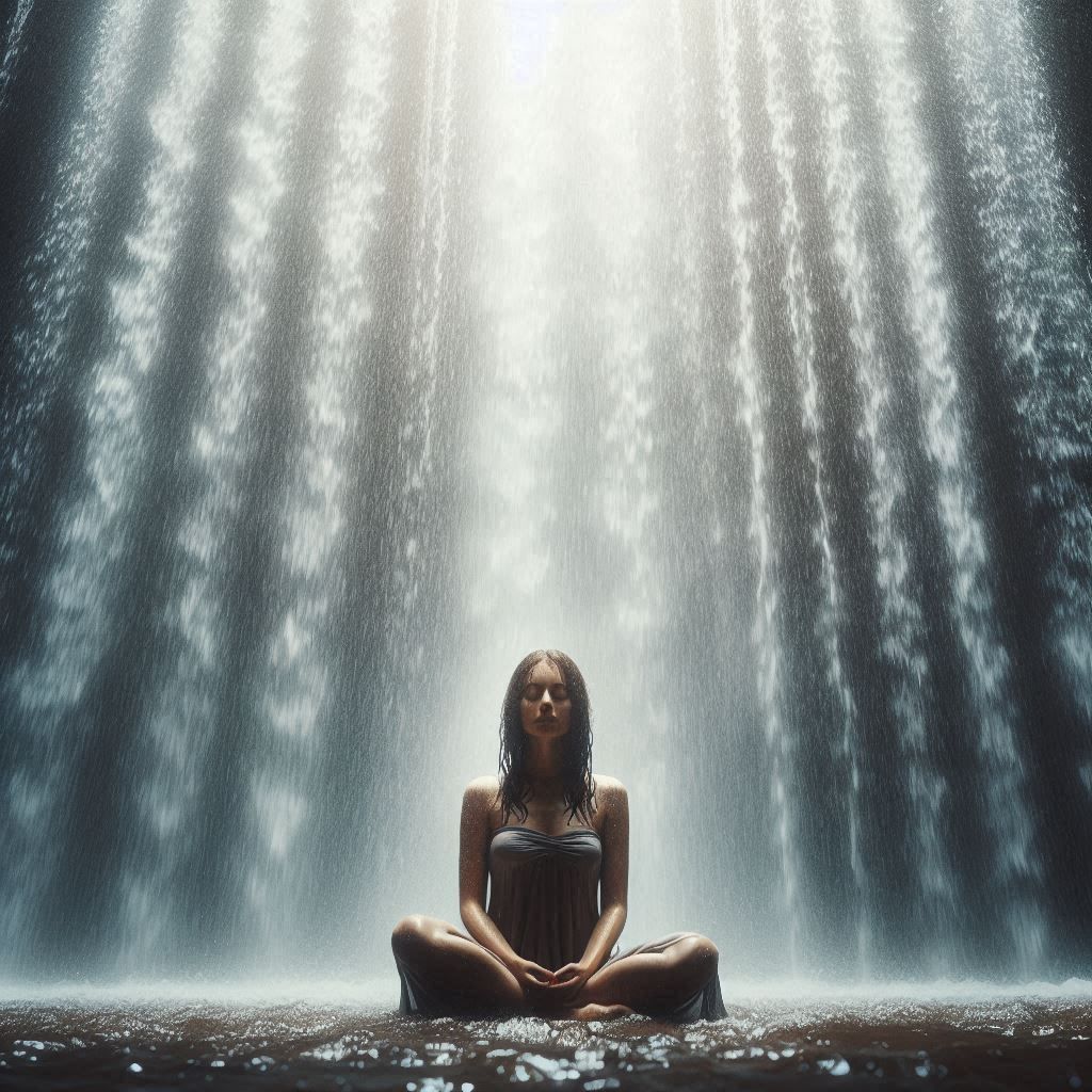 Meditating underneath a waterfall
