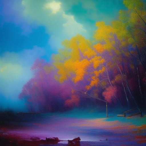 Haunted house ; ghosts ;

Purple and teal ; triadic colors ;...