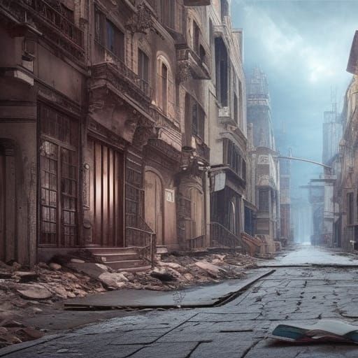 street in an abandoned city long time ago