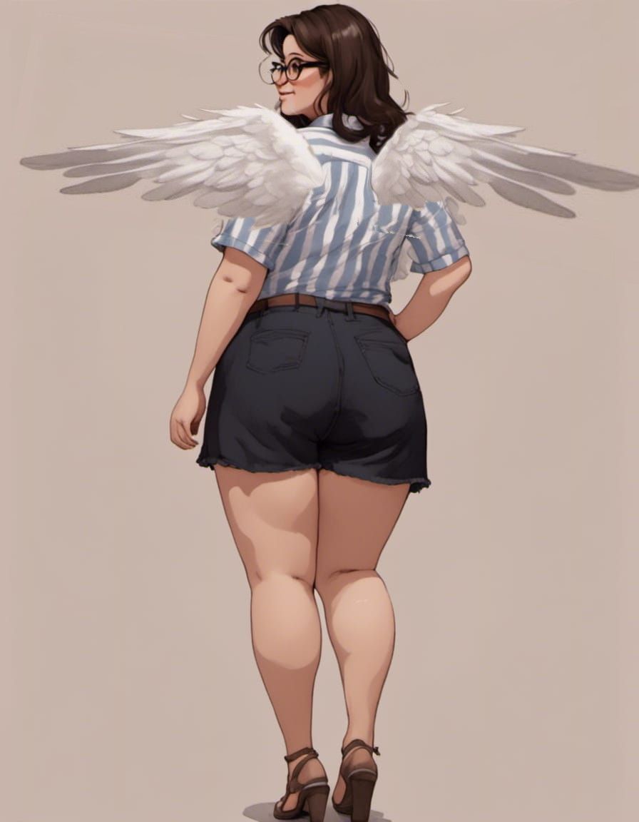 An angel with her back turned.