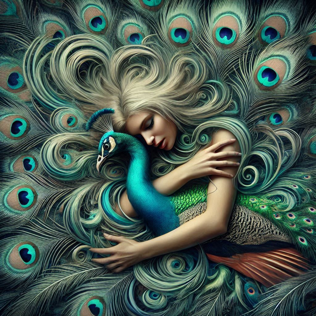 Woman and peacock