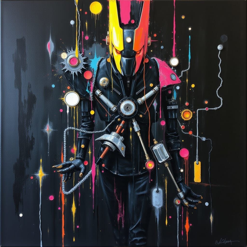 <lora:Black Canvas:1.0> Impasto Cyberpunk on Black Canvas
