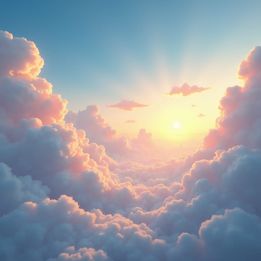 Dreamy Sky with Puffy Clouds: A Fantasy Matte Painting