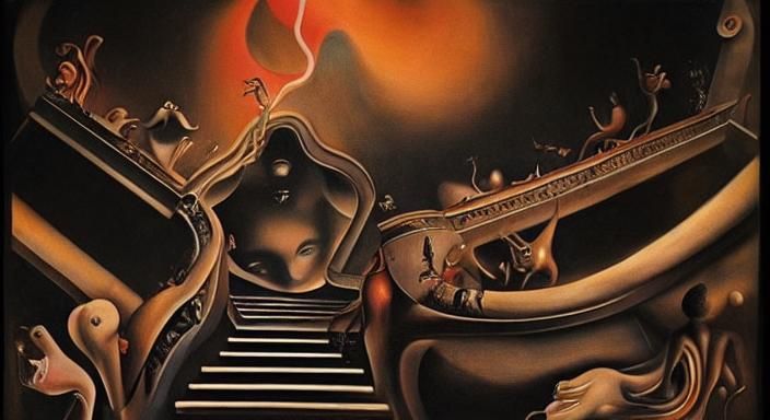 Surreal Staircase Descent: A Dreamlike Oil Painting