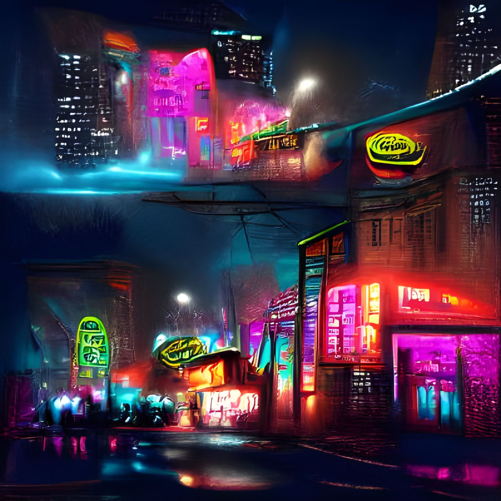 Neon city at night