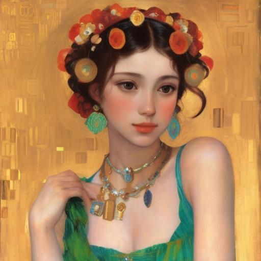 A portrait of a woman by Klee Klimt, Renoir, Waterhouse, Rub...