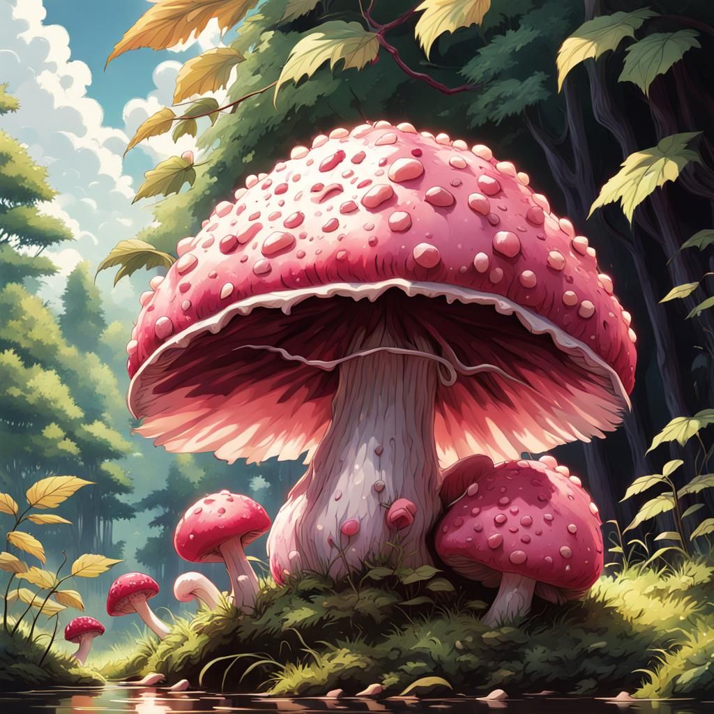 Pink Dragon Mushroom Raspberry, Studio Ghibli Style