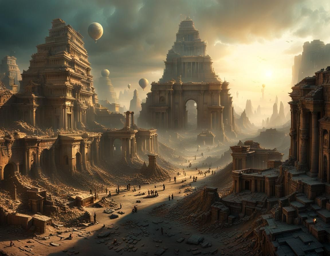 Ancient City Ruins with Holographic Civilization