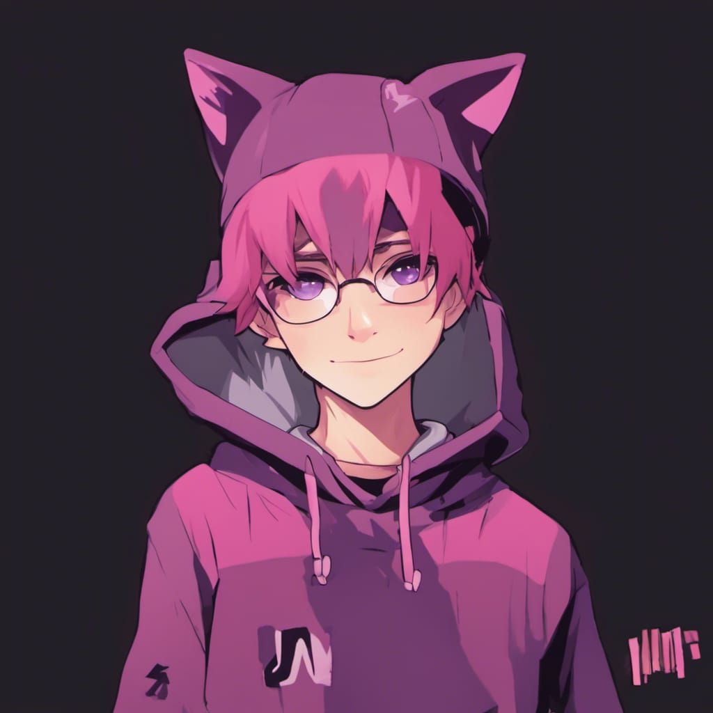 Cute anime boy with glasses and cat ear hat♥ AI Generated Artwork