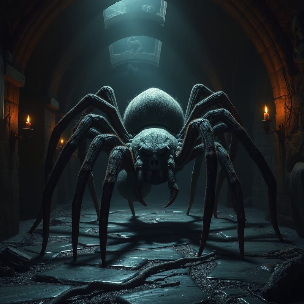An eerie hairy gigantic size tarantula with extremely ghastl...