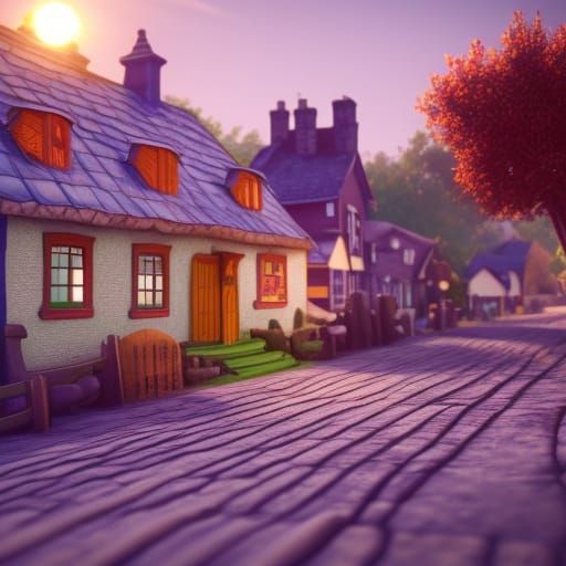 toytown colourful village houses set in the countryside