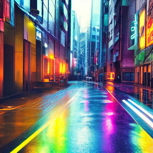 Surreal Cyberpunk Cityscape with Futuristic Architecture at....