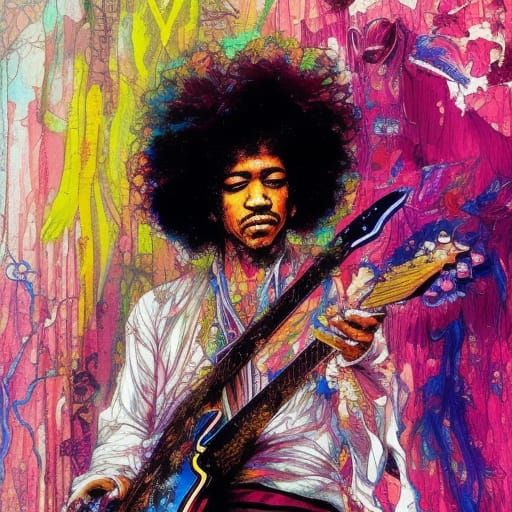 "Jimmie Hendrix; afro; anime portrait of Jimmie Hendrix by c...