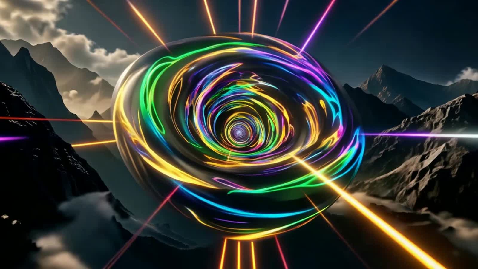 Swirling symmetrical patterns of vibrant energy dancing and portaling through the earth's nexus into the aether