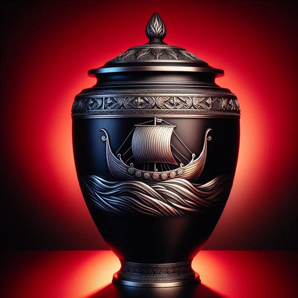 Urn Black Matte Viking ship 4