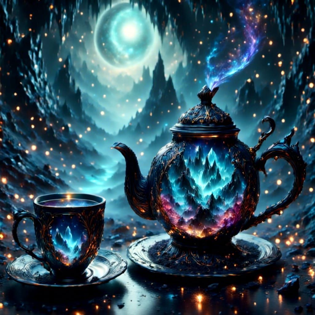Cosmic Teapot: Holographic Astral Illustration