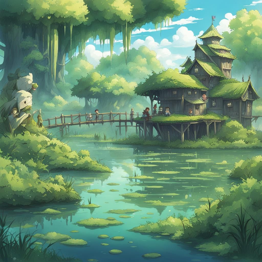 in a fantasy world a swampy island