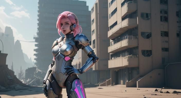 Mercy from Overwatch, with Pink hair, in Power armor, like f...