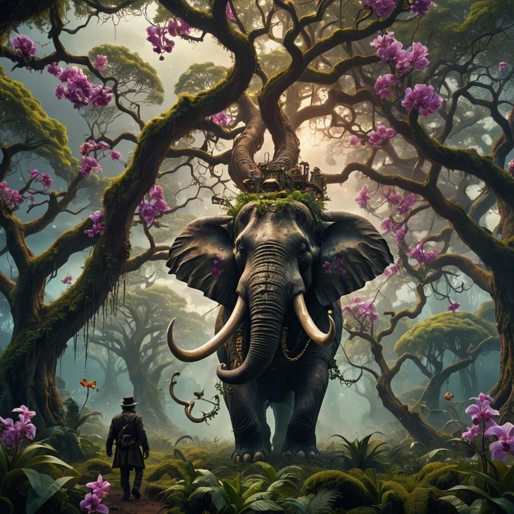 Galactic Guardian: 
The Majestic Tusker of Nature's Wisdom

